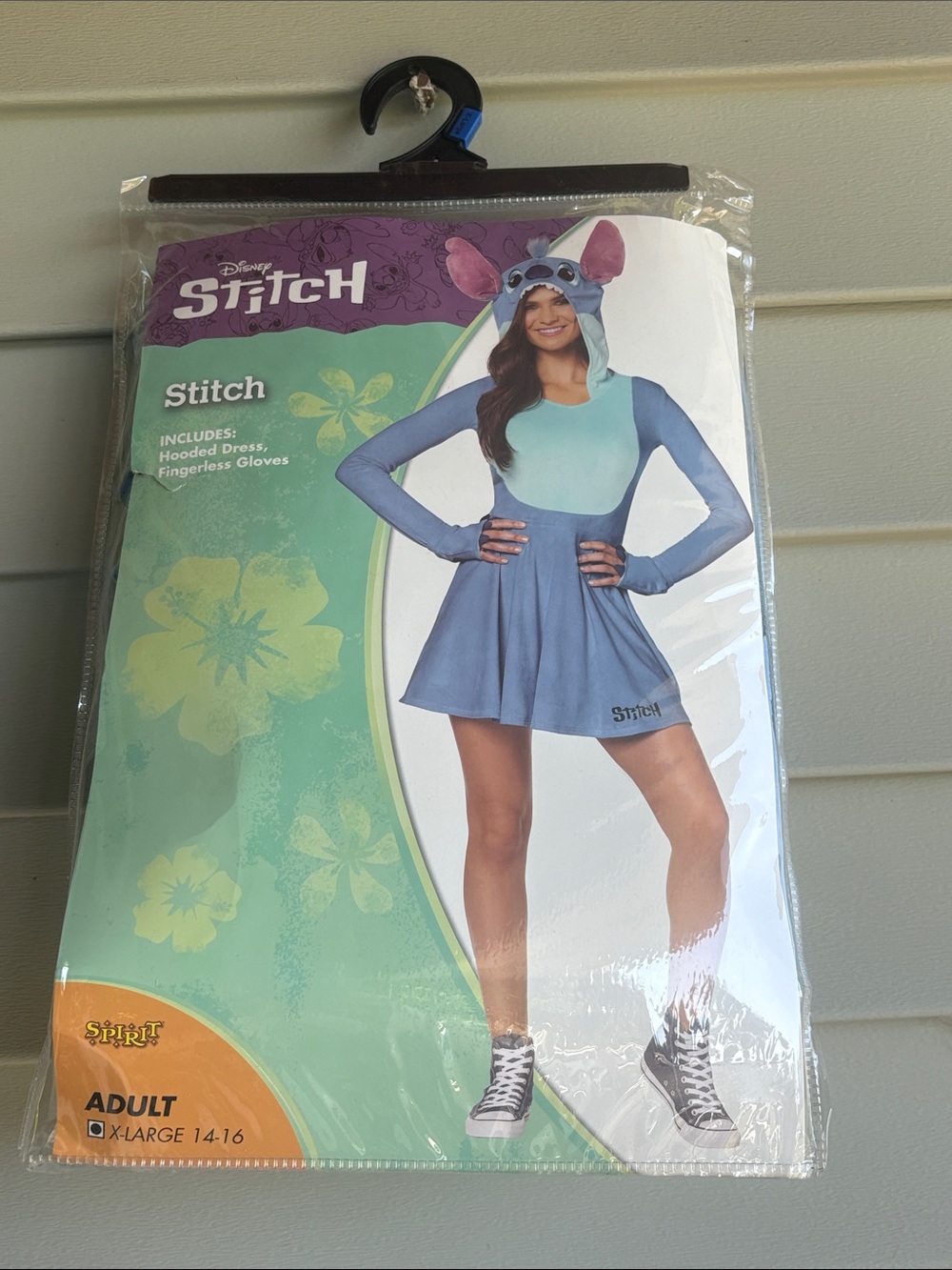 Disney Stitch Ladies Blue Hooded Skater Dress with Fingerless Gloves. Size xl